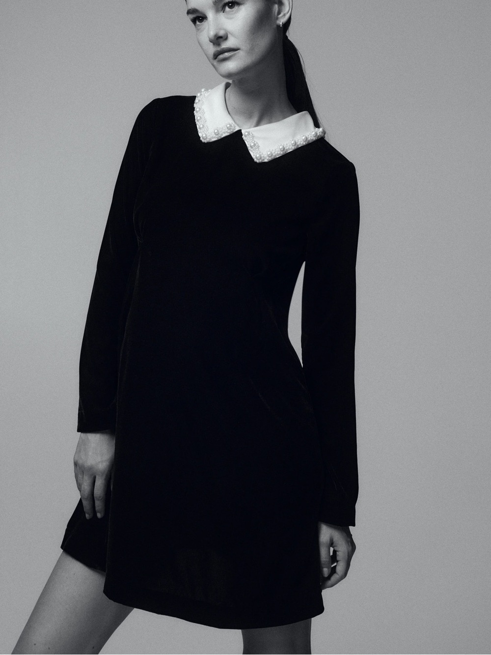 H&M Pearl Collar Velvet Mini Dress